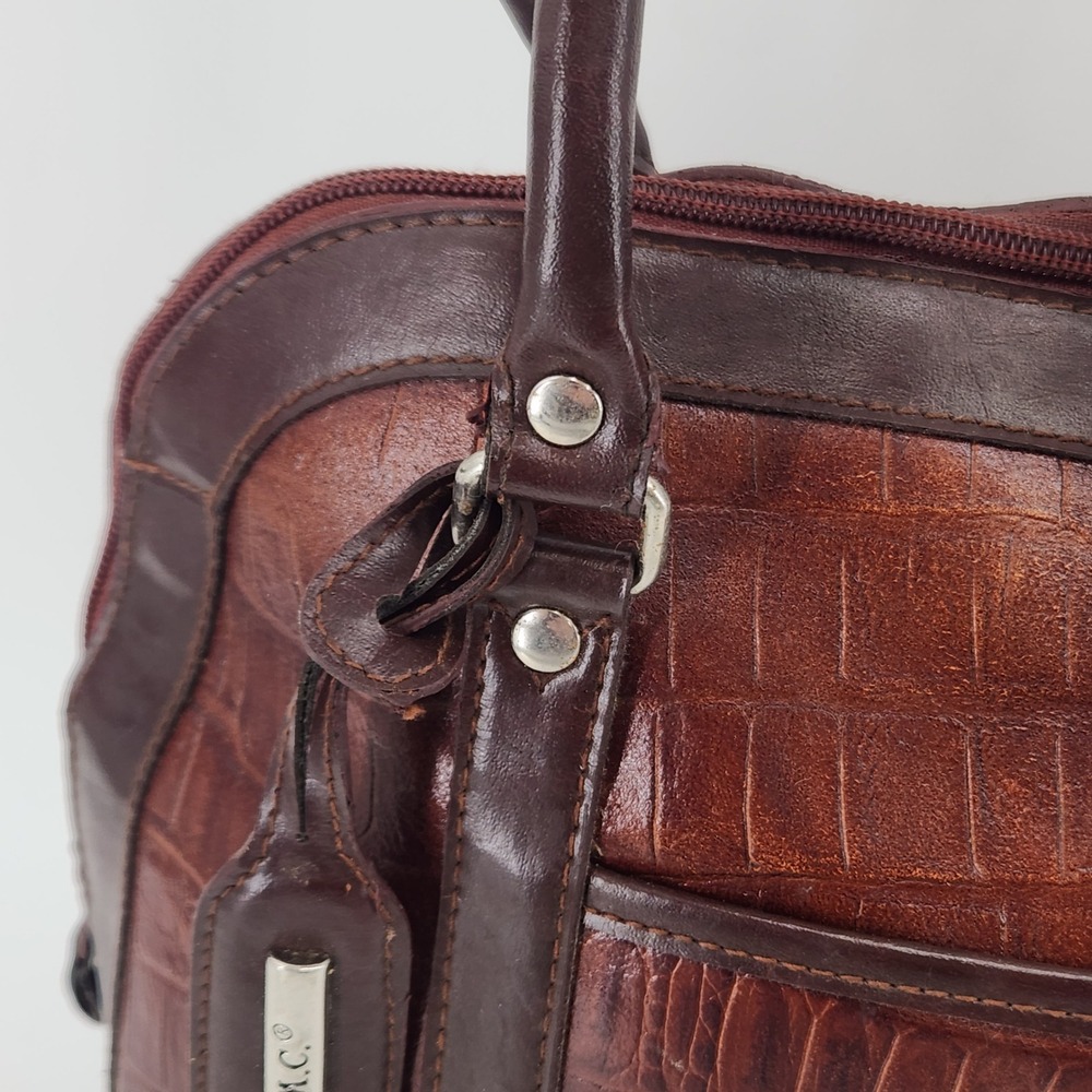 M.C.‎ Croc Embossed Leather Satchel Bag Brown Structured Handbag - Picture 8 of 16
